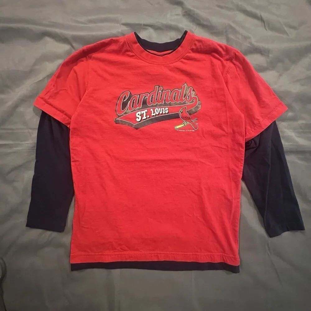 St Louis Cardinals Shirt Youth 18/20 Double Layer Long Sleeve Red MLB Baseball